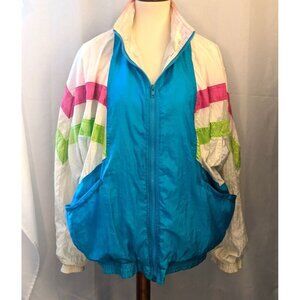 Clipper Bay Windbreaker VINTAGE 80s 90s Color Block Womens XL Blue Green Pink